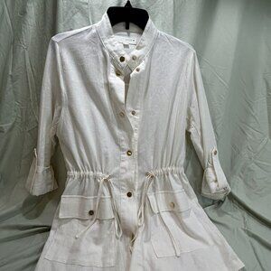 Zara white linen utility jacket with drawstring waist - Size Small